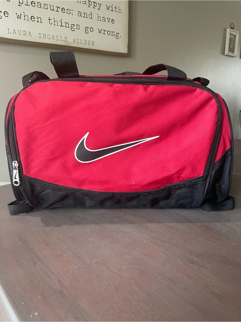 Nike Red and Black Duffel with White Swoosh Logo